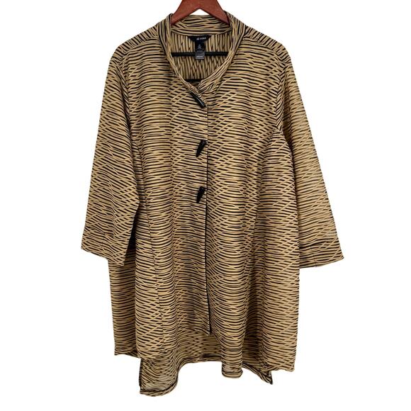 Ali Miles Plus Size 2X Sheer Burnout Beige Wearable Art Jacket Blouse Shirt Top - Picture 1 of 9